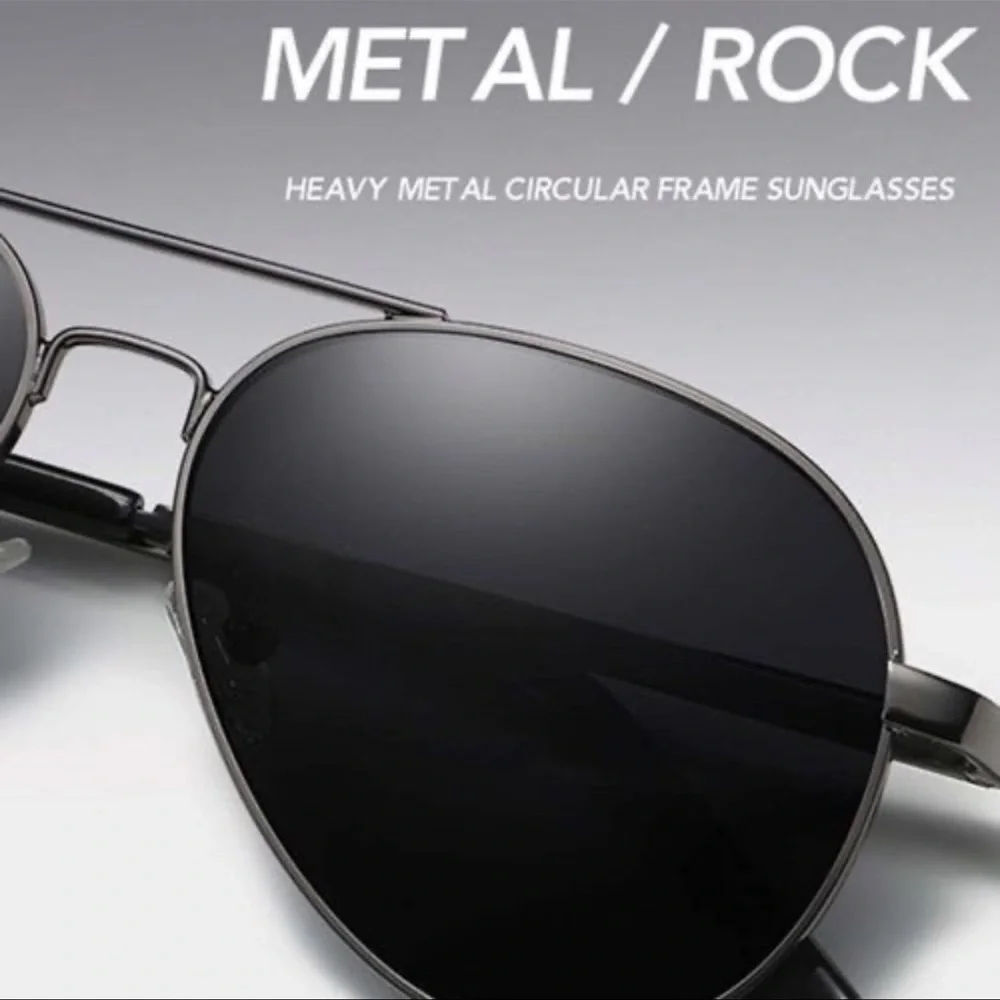 Mens Metal Aviator Sunglasses Gunmetal Gray Frames Polarized Lenses New